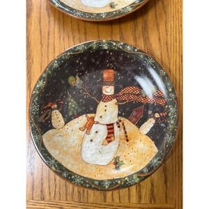 Set of 2 Christmas Snowman Dessert Plates Holiday‎ Decor Vintage Style
